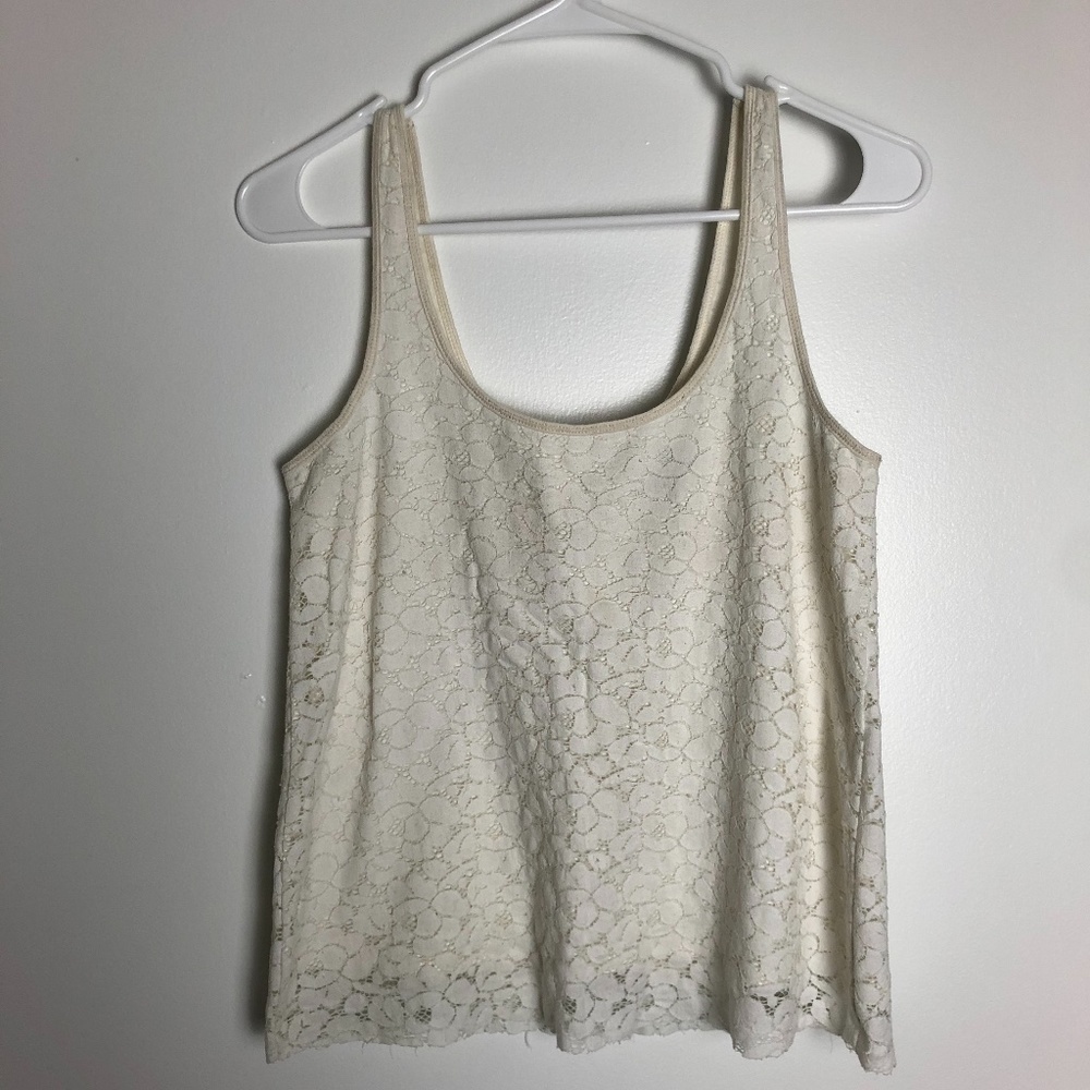 American Eagle Ivory Lace Zipper Back Tank Top Women Size XS